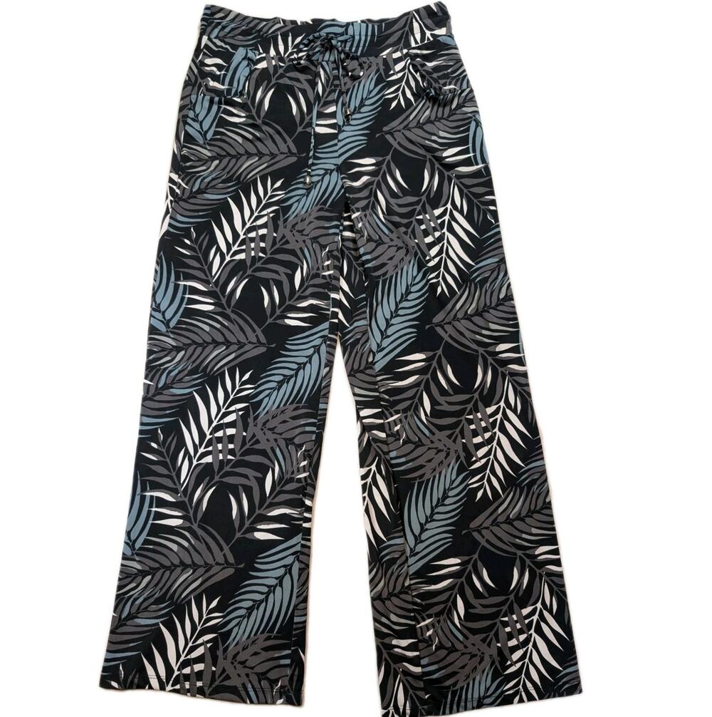 Sandiva Tropical Palm Print Wide Leg Beach Cover Up Pants Small Swim Resort